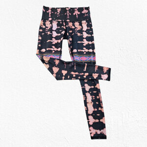 Teeki Black Pink Tie Dye Aztec Stripe Yoga 28" Active Leggings Size Medium